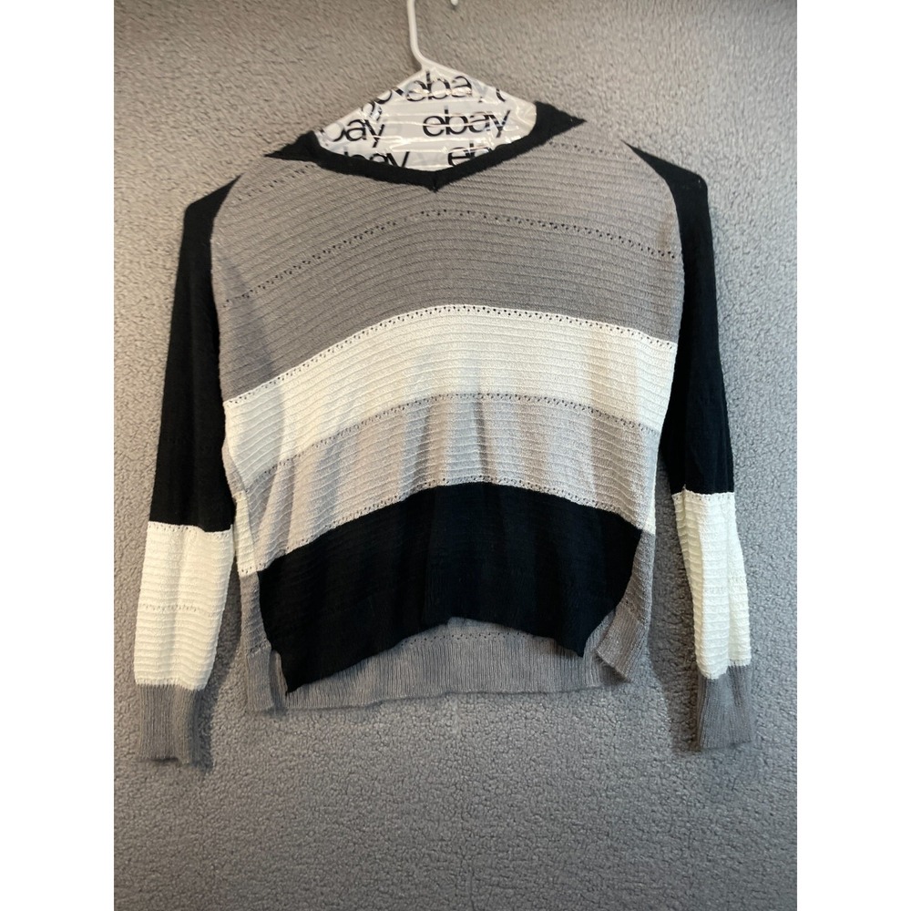 Women's White Waffle Knit Hooded‎ Sweater Hoodie  Gray, Black and White 2XL